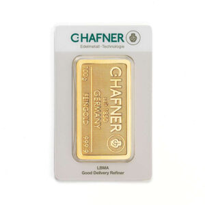 100g gold bar - C.Hafner packed front side