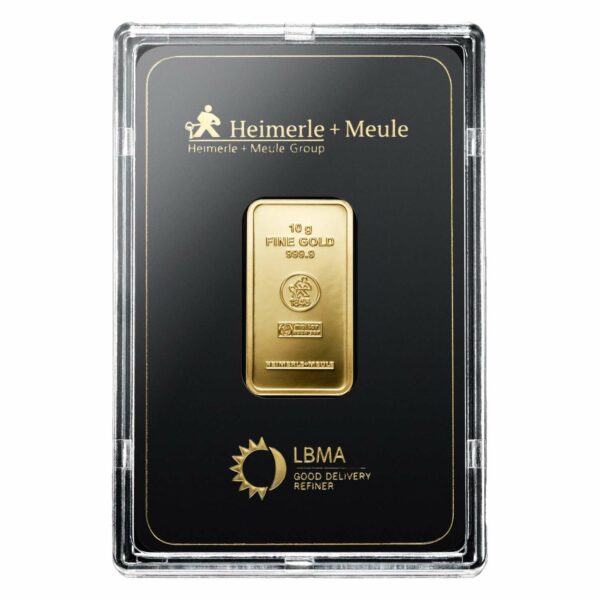 10g gold bar Heimerle + Meule front side packed
