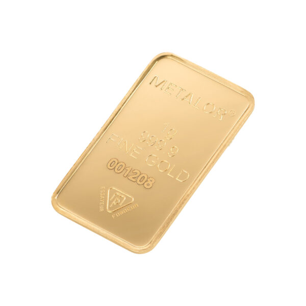1g Metalor gold bar - front side
