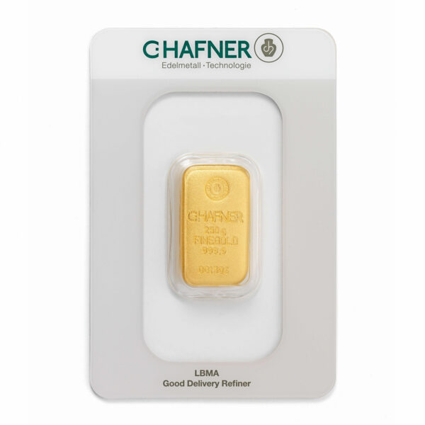 250g gold bar cast - C.Hafner - packed front side
