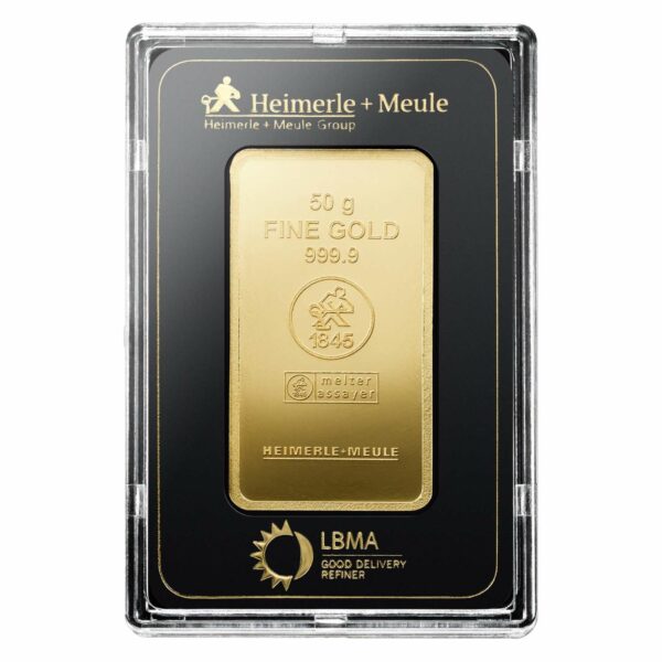 50g gold bar - packaging front - Heimerle + Meule