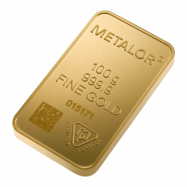 100g Metalor gold bar - front side