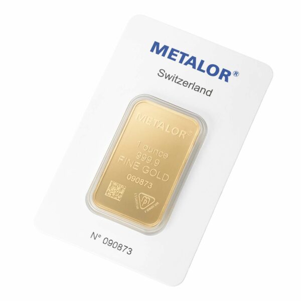 1oz Metalor gold bar - front packaging