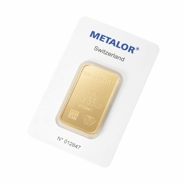 20g Metalor gold bar - front packaging