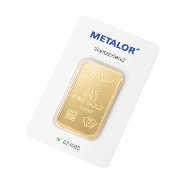 50g Metalor gold bar - front packaging