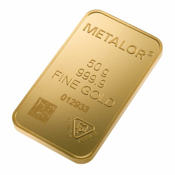 50g Metalor gold bar - front side