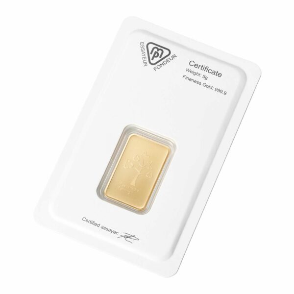 5g Metalor gold bar - reverse packaging