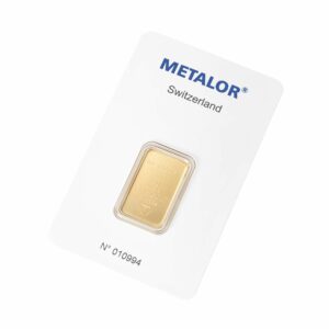 5g Metalor gold bar - front packaging
